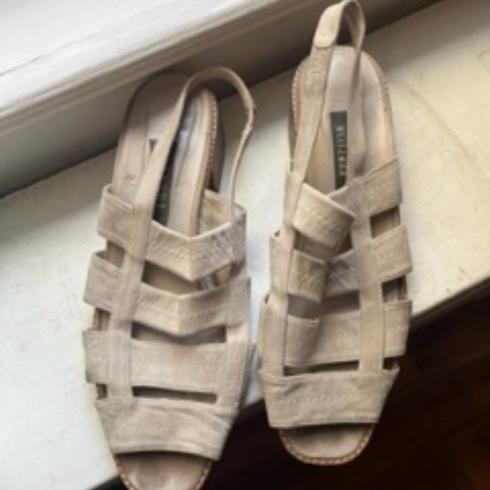 Stuart Weitzman Honey Fawn Suede Sandals, Sz. 11.5